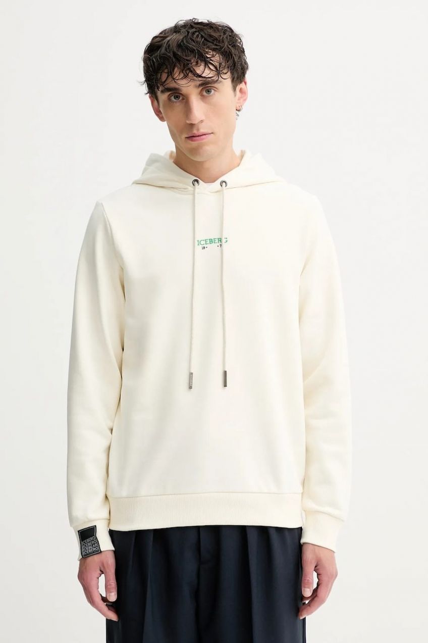 Mikina Iceberg béžová farba, s kapucňou, s potlačou, E045 6317