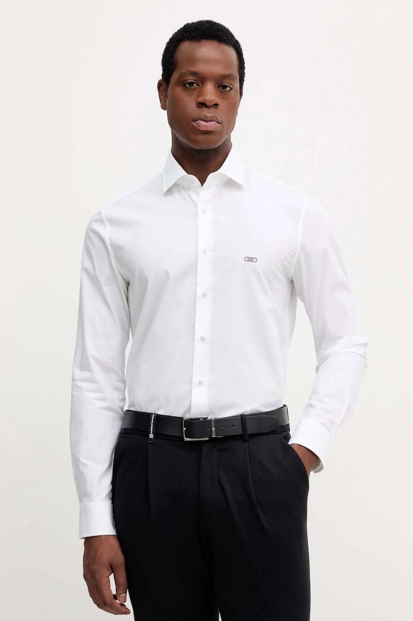 Košeľa Michael Kors biela farba, slim, s talianskym golierom, MK0DS01288