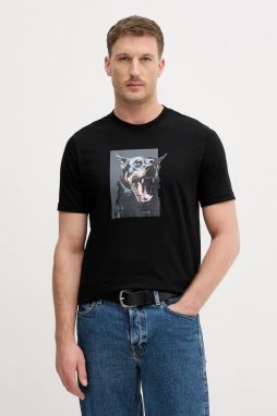 Bavlnené tričko BOSS Orange Te_Dobermann pánske, čierna farba, s potlačou, 50558965