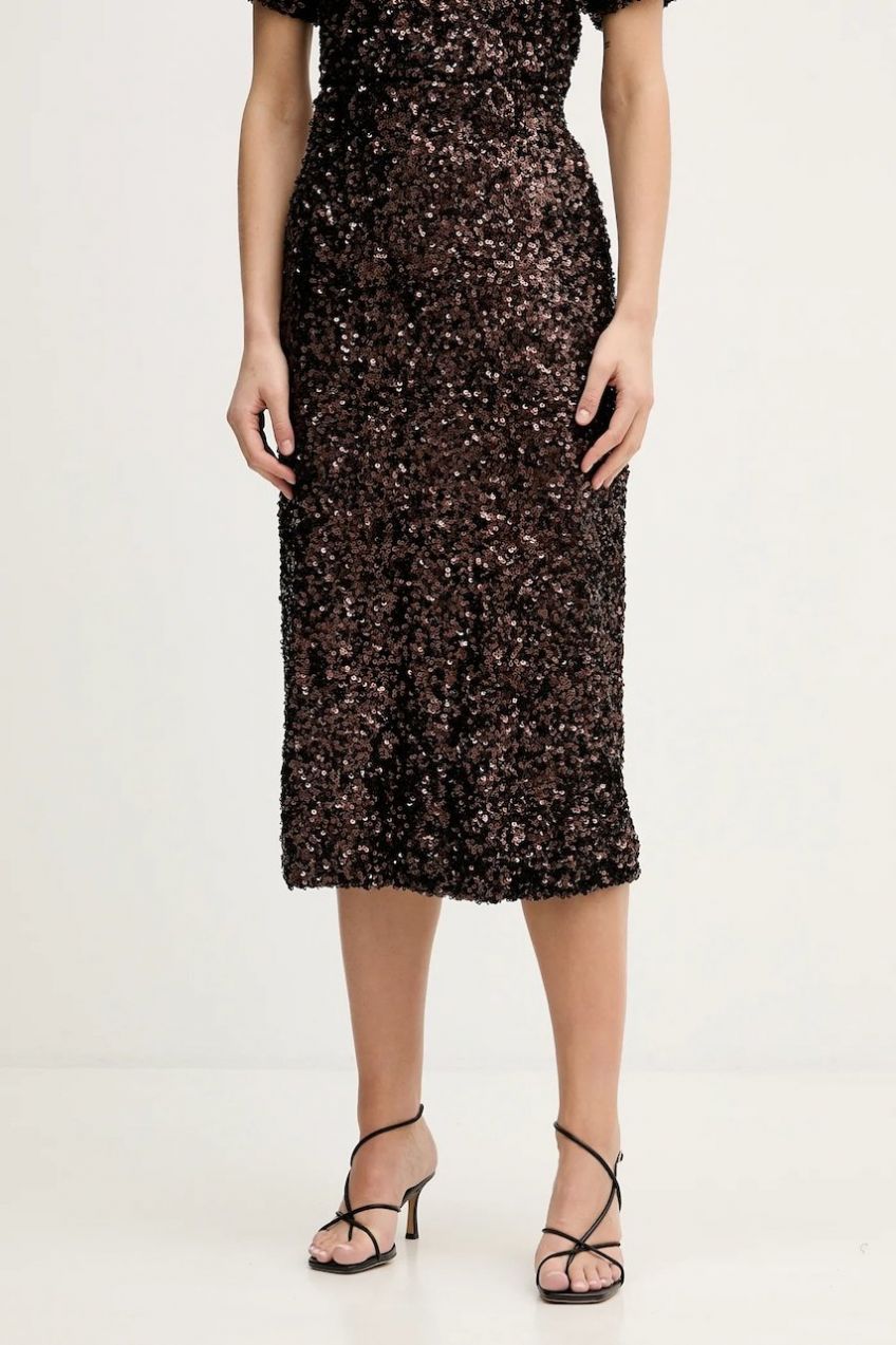 Sukňa IBlues RIPA hnedá farba, midi, áčkový strih, 2527776015200