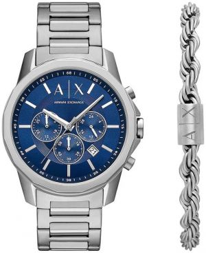 Hodinky a náramok Armani Exchange strieborná farba, AX7176SET