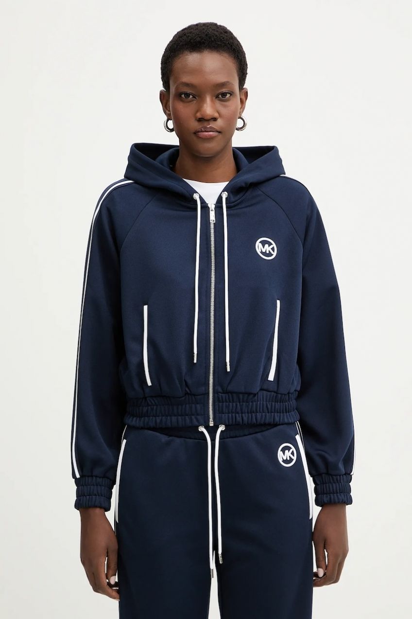 Mikina MICHAEL Michael Kors tmavomodrá farba, s kapucňou, jednofarebná, MR651X2K8N
