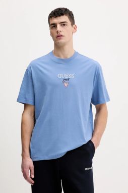Bavlnené tričko Guess Jeans pánske, modrá farba, s potlačou, M6RI45 K8HM0