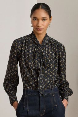 Blúzka Lauren Ralph Lauren tmavomodrá farba, vzorovaná, 200P03558