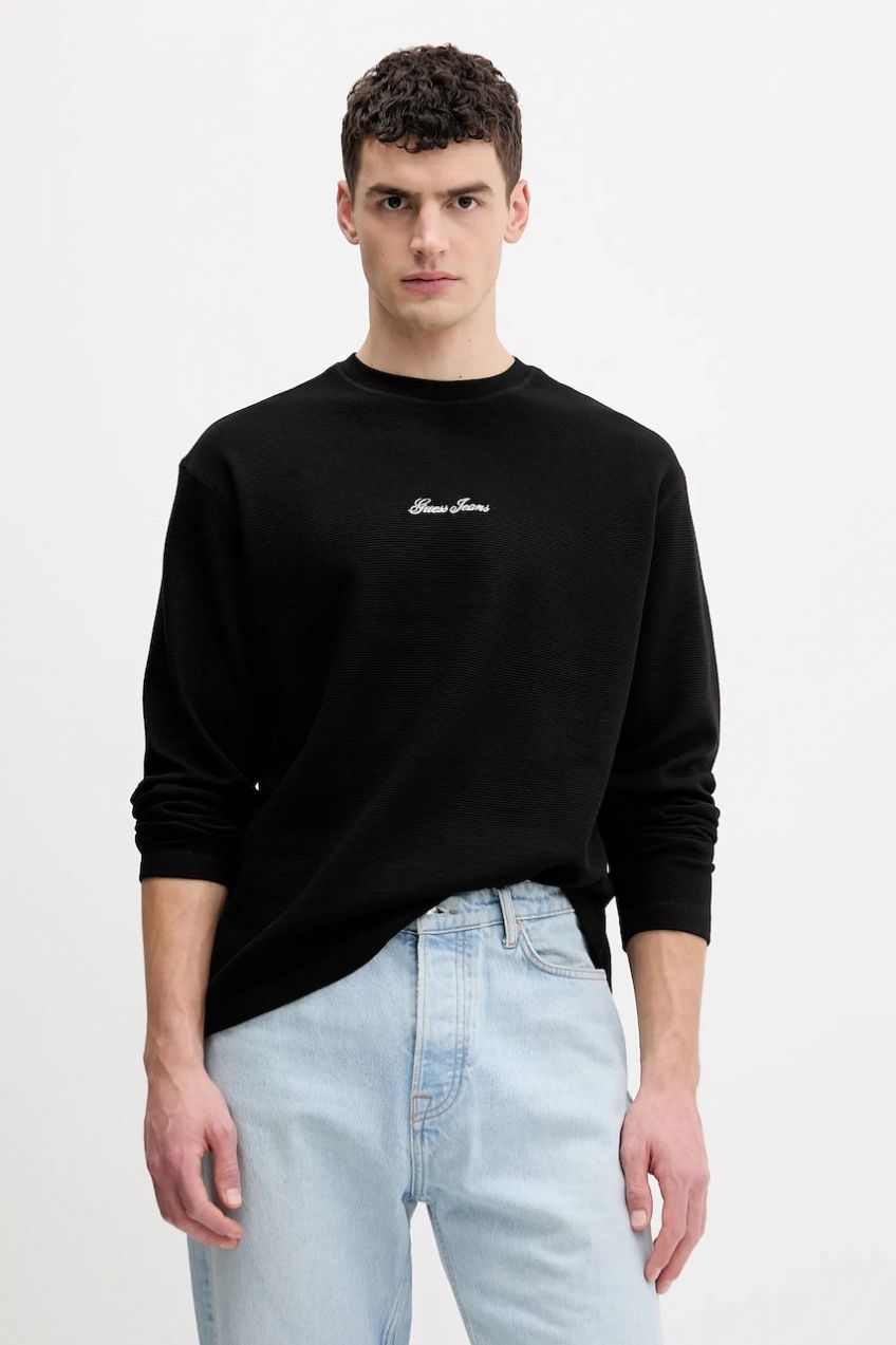 Bavlnené tričko s dlhým rukávom Guess Jeans čierna farba, jednofarebné, M6RP13 KD461