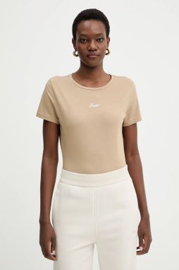 Bavlnené tričko BOSS Orange C Elove embro dámske, béžová farba, 50554696