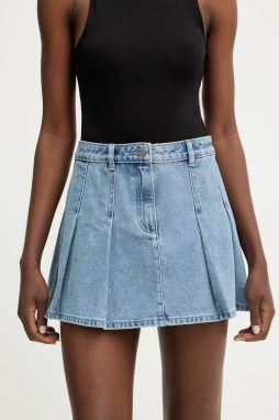 Rifľová sukňa MICHAEL Michael Kors modrá farba, mini, áčkový strih, MR670M0FAU