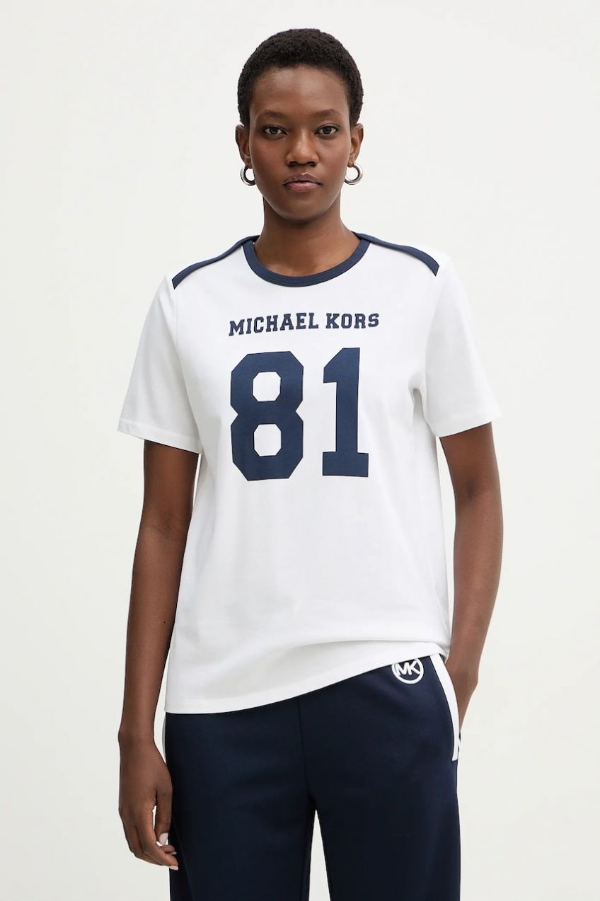 Bavlnené tričko MICHAEL Michael Kors dámske, béžová farba, MR651WT97J