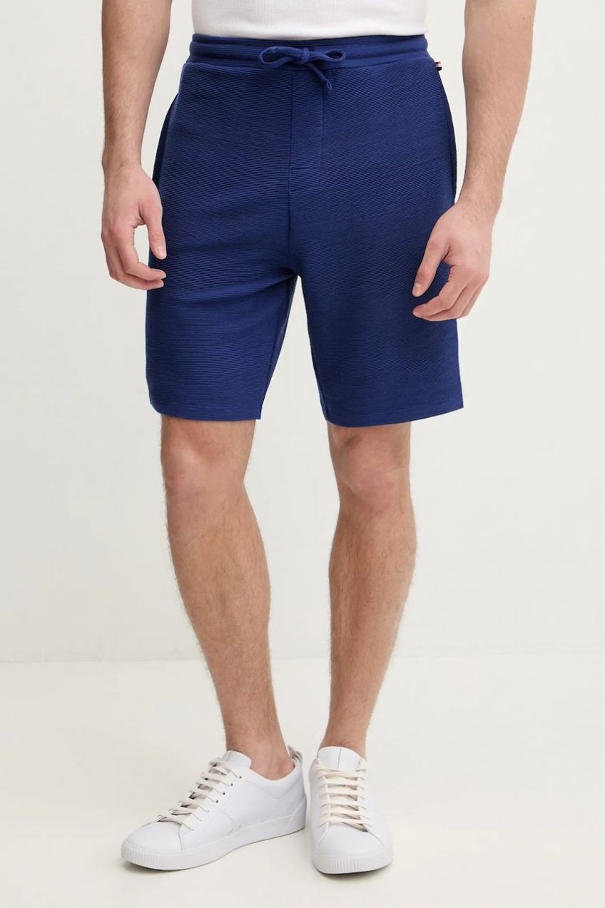 Šortky BOSS Rib Shorts modrá farba, 50527391
