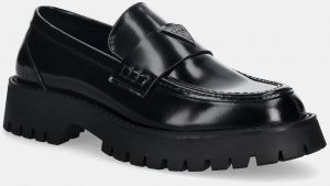 Kožené mokasíny Guess GORIZIA III čierna farba, FMPGOR LEA14