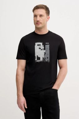 Bavlnené tričko BOSS Orange Te_Imprint pánske, čierna farba, s potlačou, 50556007