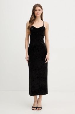 Zamatové šaty Guess čierna farba, maxi, rovný strih, W6PK1L KJ170
