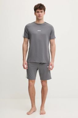 Pyžamo BOSS Balance Short Set pánske, šedá farba, s potlačou, 50557587