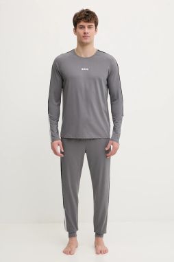 Pyžamo BOSS Balance Long Set pánske, šedá farba, s potlačou, 50554773