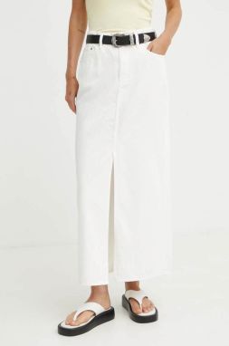 Rifľová sukňa G-Star béžová farba, maxi, rovný strih, D24385-D551