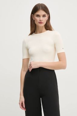 Tričko Tommy Hilfiger dámske, béžová farba, WW0WW43918