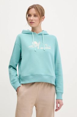 Mikina Rossignol Waterfall dámska, tyrkysová farba, s kapucňou, s potlačou, RLNWS02