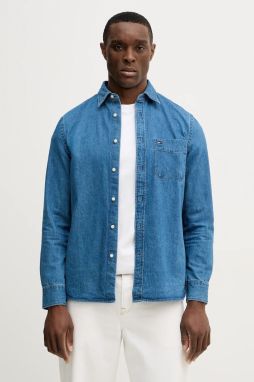 Bavlnená rifľová košeľa Tommy Hilfiger modrá farba, regular, s klasickým golierom, MW0MW40494