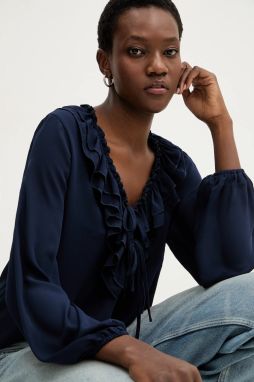 Blúzka Answear.LAB tmavomodrá farba, jednofarebná