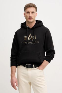 Mikina Alpha Industries Basic Hoodie BL Effect Print čierna farba, s kapucňou, s potlačou, 178312EP