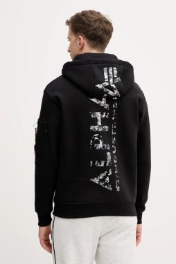 Mikina Alpha Industries Backprint Hoodie Mirror Camo čierna farba, s kapucňou, s potlačou, 178318MC