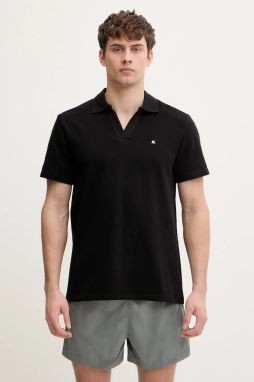 Bavlnené polo tričko Karl Lagerfeld KL METAL čierna farba, jednofarebné, B1M46013