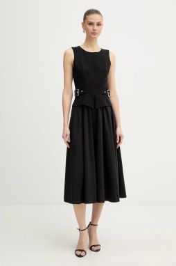 Šaty Karl Lagerfeld čierna farba, midi, áčkový strih, B1W13023