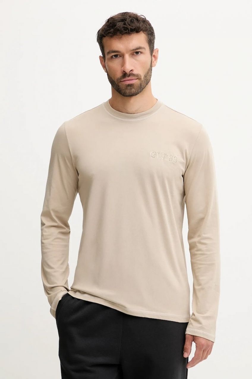 Bavlnené tričko s dlhým rukávom Guess