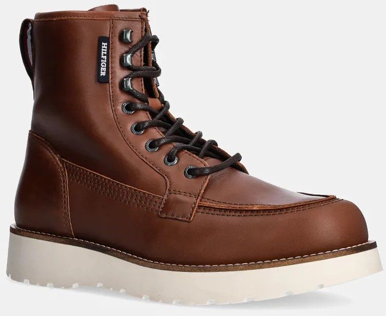 Kožená obuv Tommy Hilfiger TH AMERICAN PREM CHECK LTH BOOT