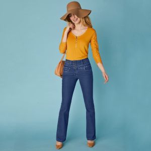Blancheporte Bootcut džínsy s vysokým pásom, vnútor. dĺžka nohavíc 78 cm  galéria