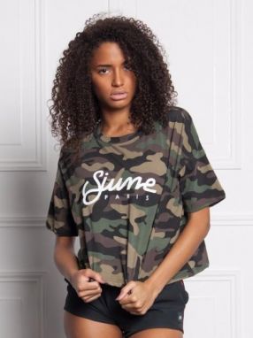 Crop Top Tričko Oversized Sport Logo camo S