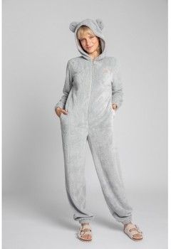 Módne overaly Lalupa  LA006 Fluffy Knit Onepiece Onesie - svetlo šedá