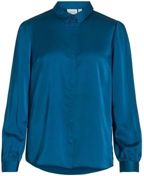 Blúzka Vila  Noos Ellette Satin Shirt - Moroccan Blue