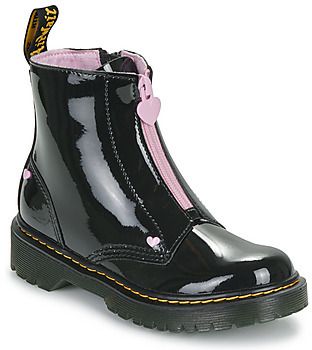 Polokozačky Dr. Martens  Bex Heart Zip Boot J Black Patent Lamper