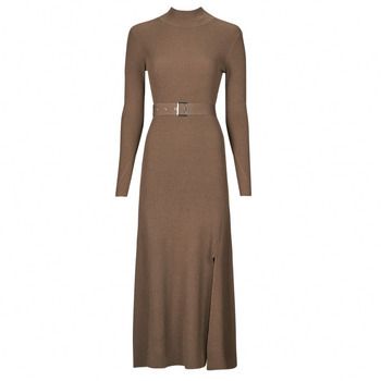 Dlhé šaty Karl Lagerfeld  LSLV BUCKLE BELT KNIT DRESS