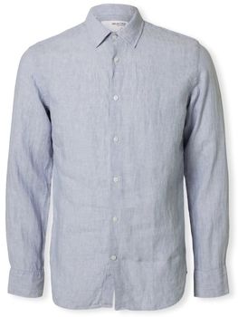 Košele s dlhým rukávom Selected  Regkylian-Linen Shirt - Blue Fog/White