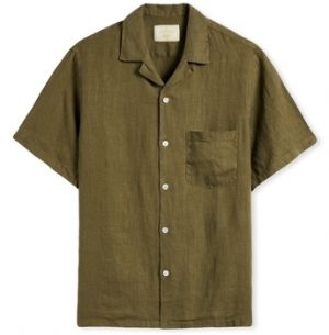 Košele s dlhým rukávom Portuguese Flannel  Linen Camp Collar Shirt - Olive