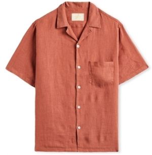 Košele s dlhým rukávom Portuguese Flannel  Linen Camp Collar Shirt - Terracota