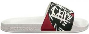 športové šľapky Ea7 Emporio Armani  Visibility Logo Slides White/Red Rings Print