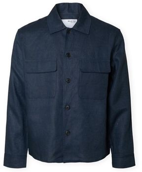 Kabáty Selected  Relaxed Overshirt - Wyatt Linen - Outer Space