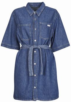Krátke šaty Calvin Klein Jeans  LINEN BOXY BELTED SHIRT DRESS