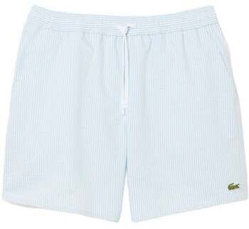 Plavky Lacoste  Mid Length Striped Textured Swim Shorts Blue/White
