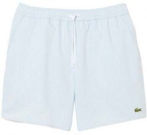 Plavky Lacoste  Mid Length Striped Textured Swim Shorts Blue/White