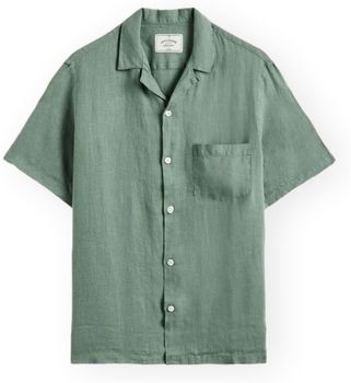 Košele s krátkym rukávom Portuguese Flannel  Linen Camp Collar Shirt - Dry Green