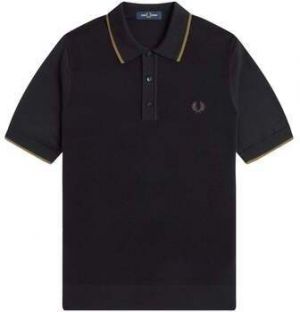 Polokošele s krátkym rukávom Fred Perry  Pique Stitch Knitted Polo Shirt Black