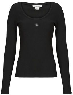 Tričká s dlhým rukávom Calvin Klein Jeans  LS WOVEN LABEL 2X2 RIB SCOOP NEC