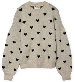 Svetre Aware  Noos Heart Knit - Plaza Taupe/Hearts Black