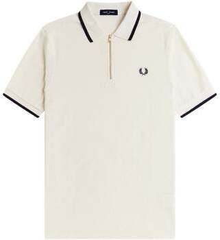 Polokošele s krátkym rukávom Fred Perry  Crepe Pique Zip Neck Polo Shirt Ecru