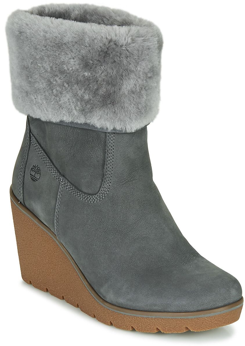 Dámska obuv - Dámske čižmy a gumáky - Šedá - Čižmičky Timberland  PARIS HEIGHT SHEARLING FOLD DOWN CASTLEROCK Čižmičky Timberland  PARIS HEIGHT SHEARLING FOLD DOWN CASTLEROCK