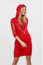 Bavlnené šaty s kapucňou a tylovými rukávmi, červené galéria